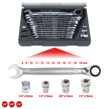 KS-TOOLS GEARplus Ratschenringmaulschlüssel-Satz, umschaltbar, 16tlg.